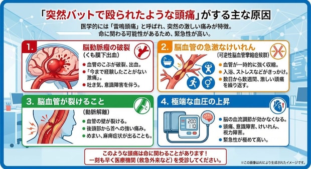「突然バットで殴られたような頭痛」がする原因