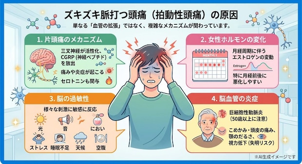 「ズキズキ脈打つ頭痛」がする原因
