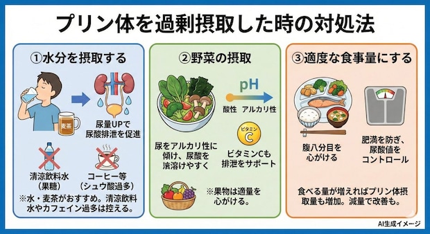 プリン体を過剰摂取した時の対処法