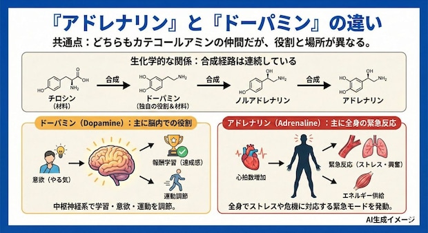 「アドレナリン」と「ドーパミン」の違いとは？
