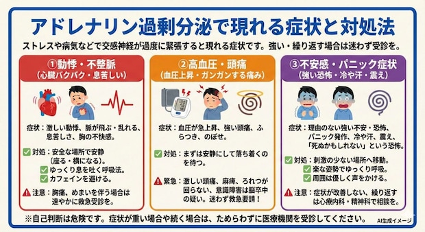 アドレナリンが過剰分泌されると現れる症状