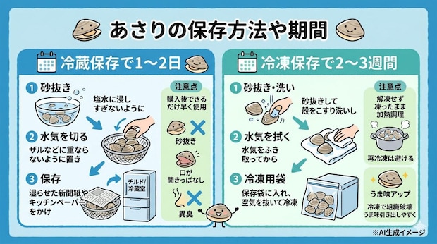 あさりの保存方法や期間