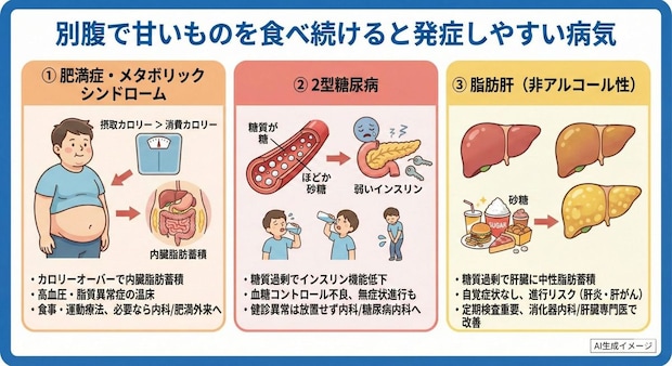 別腹で甘いものを食べ続けると発症しやすい病気