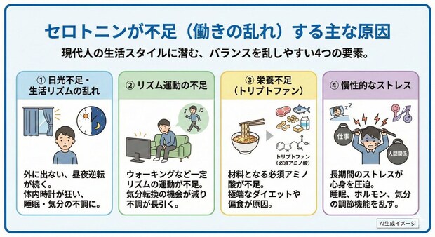 セロトニンが不足する原因
