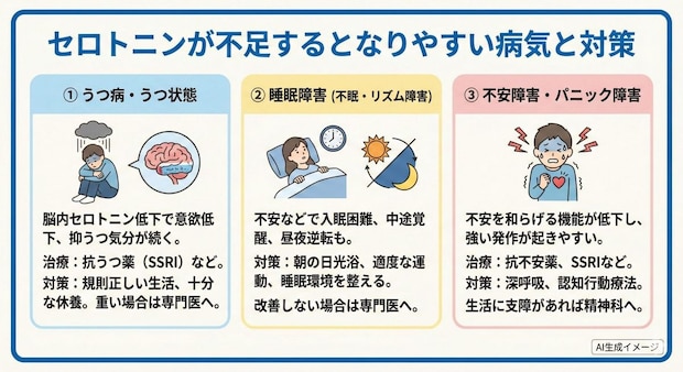 セロトニンが不足するとどんな病気になりやすい？