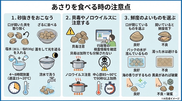 あさりを食べる時の注意点