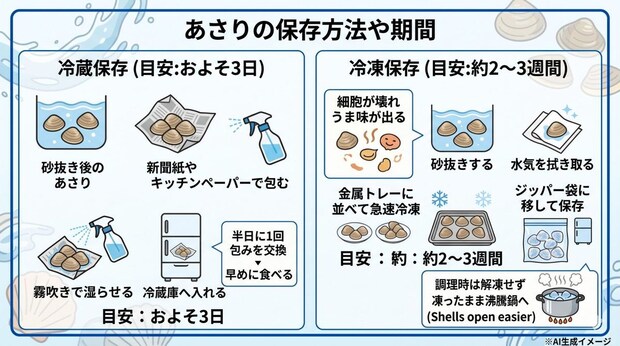 あさりの保存方法や期間
