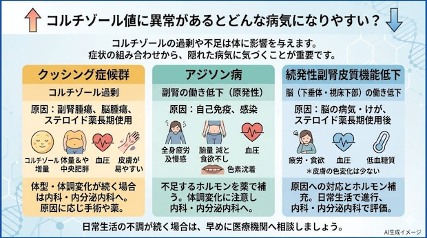 コルチゾール値に異常があるとどんな病気になりやすい？