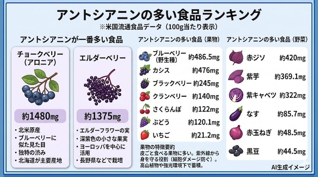 アントシアニンの多い食品ランキング