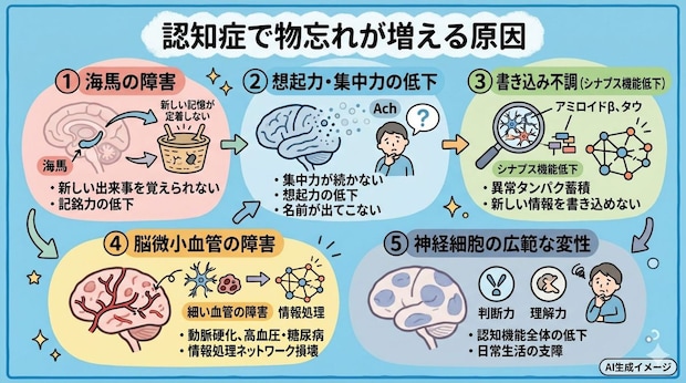 認知症を発症すると物忘れが増える原因