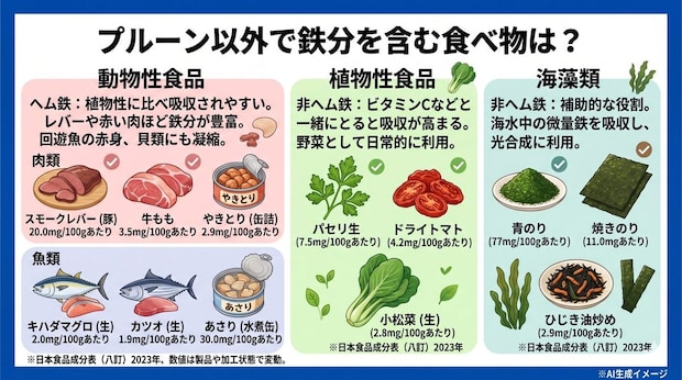 プルーン以外で鉄分を含む食べ物は？