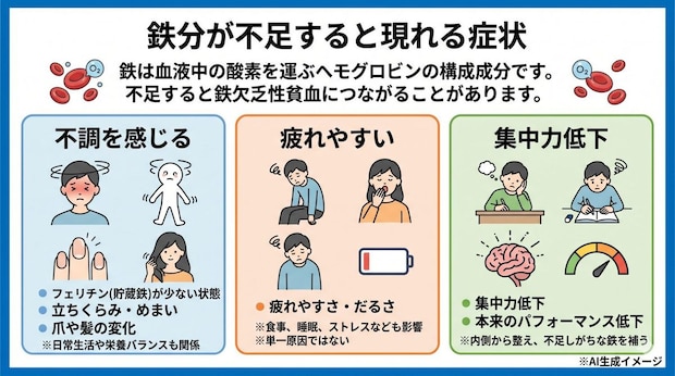 鉄分が不足すると現れる症状