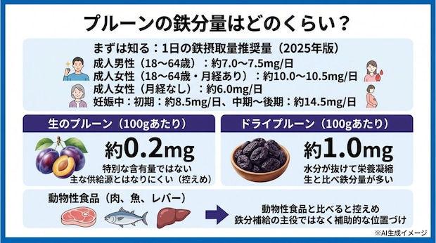 プルーンの鉄分量はどのくらい？
