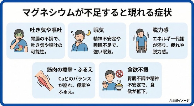 マグネシウムが不足すると現れる症状