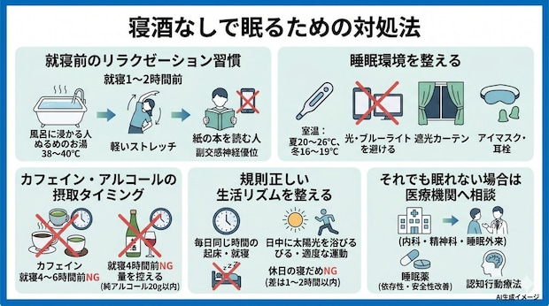 寝酒をしないと眠れない際の対処法