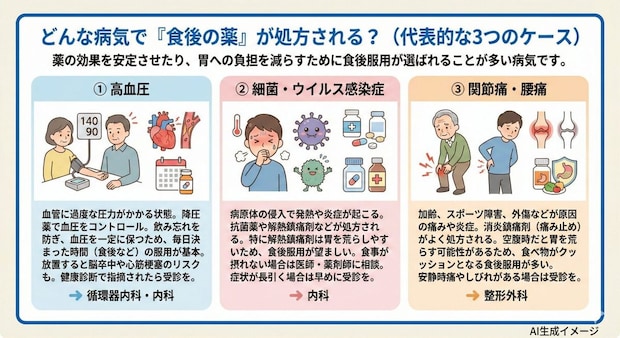 どんな病気を発症すると食後の薬を処方される?