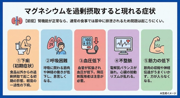 マグネシウムを過剰摂取すると現れる症状