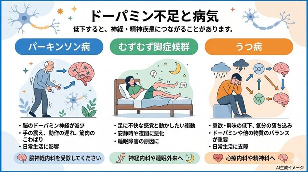 ドーパミンが不足するとどんな病気になりやすい？