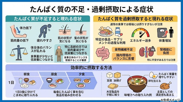 たんぱく質の不足・過剰摂取による症状