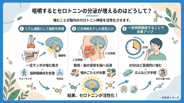 咀嚼するとセロトニンの分泌が増えるのはどうして？