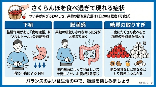 さくらんぼを食べ過ぎて現れる症状