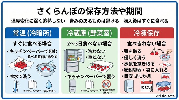 さくらんぼの保存方法や期間