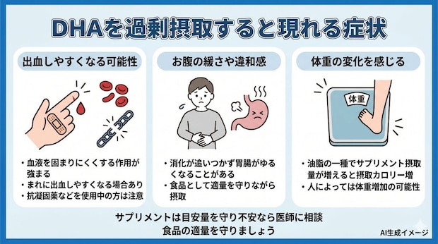 DHAを過剰摂取すると現れる症状