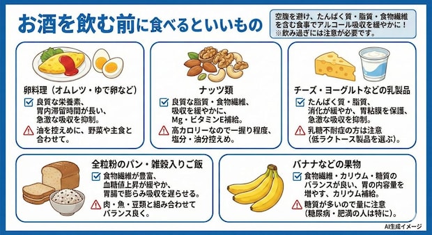お酒を飲む前に食べるといいもの