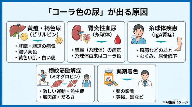 「コーラ色の尿」が出る原因