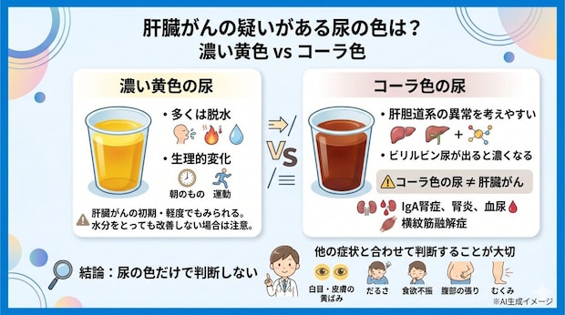 肝臓がんの疑いがあるのは「濃い黄色の尿」「コーラ色の尿」どっち？
