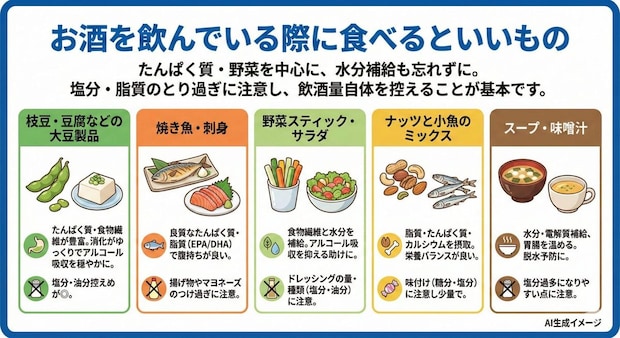 お酒を飲んでいる際に食べるといいもの