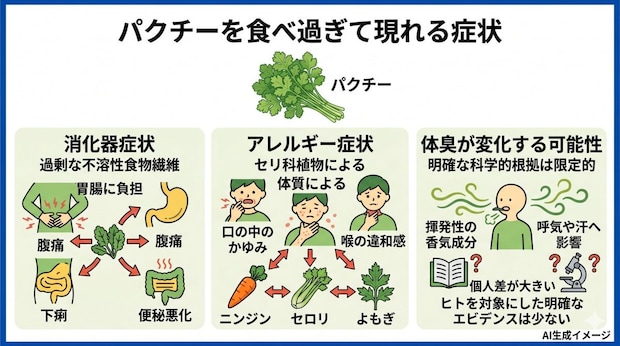 パクチーを食べ過ぎて現れる症状
