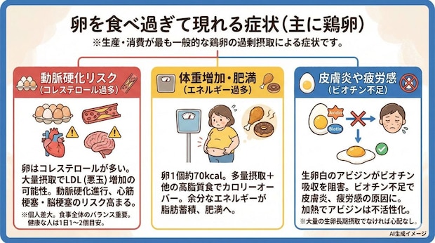 卵を食べ過ぎて現れる症状
