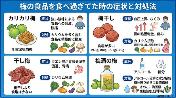 梅の食品を食べ過ぎた時の症状と対処法