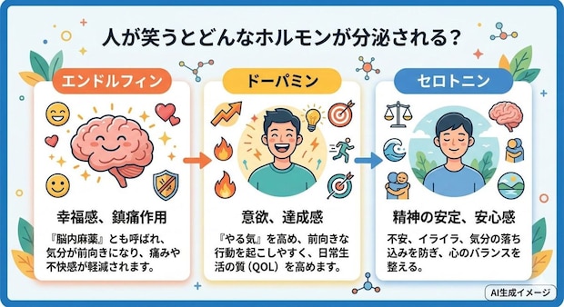 人が笑うとどんなホルモンが分泌される？