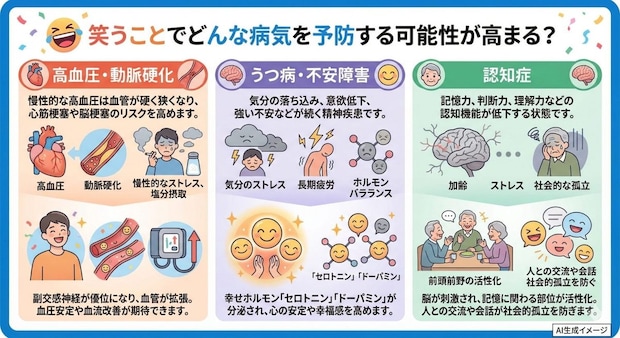 笑うことでどんな病気を予防する可能性が高まる？