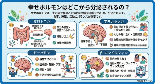 幸せホルモンはどこから分泌されるの？