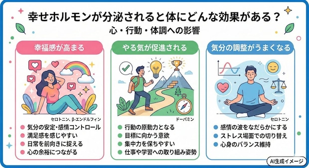 幸せホルモンが分泌されると体にどんな効果がある？
