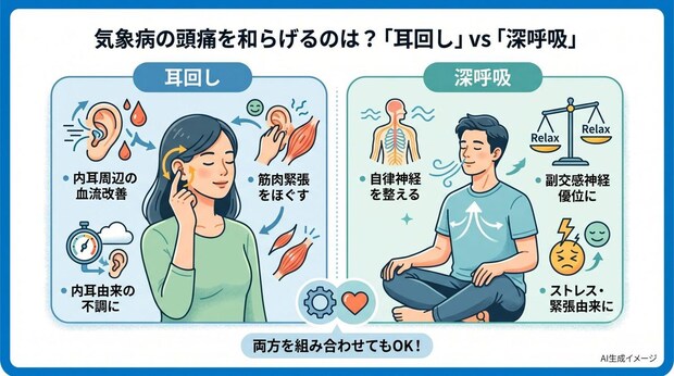 気象病による頭痛は「耳回し」と「深呼吸」どちらの方が和らげる？