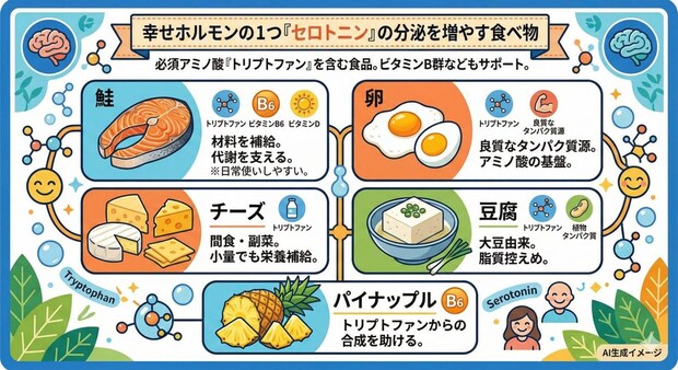 幸せホルモンの1つ「セロトニン」の分泌を増やす食べ物