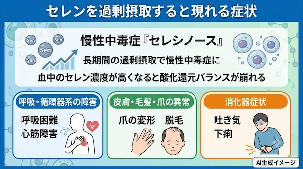 セレンを過剰摂取すると現れる症状