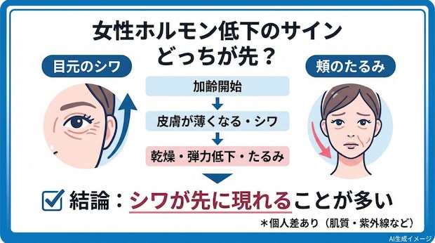 女性ホルモン低下のサインとなるのは「目元のシワ」と「頬のたるみ」どっち？