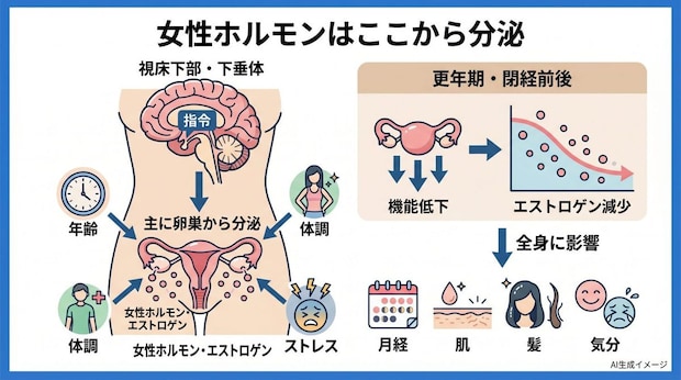 女性ホルモンはどこから分泌されるの?