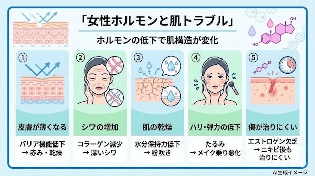 女性ホルモンのバランスが崩れると肌にどんなトラブルが現れる？
