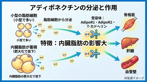 アディポネクチンはどこから分泌されるの？