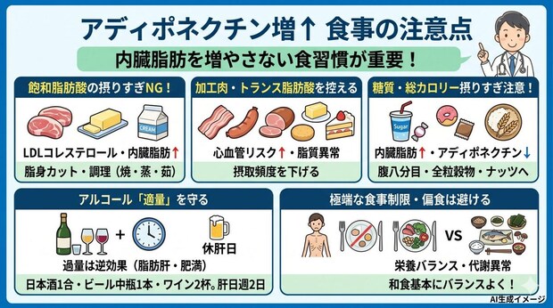 アディポネクチンの分泌を増やすために食事をする上での注意点