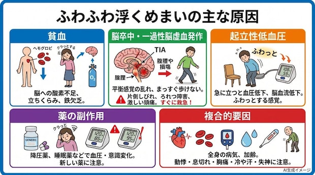 めまいが「ふわふわ浮く」原因