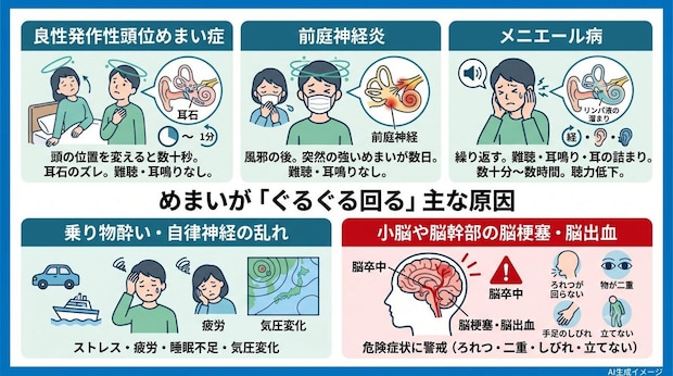 めまいが「ぐるぐる回る」原因