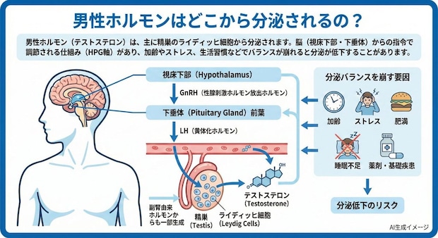 男性ホルモンはどこから分泌されるの?