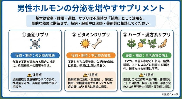 男性ホルモンの分泌を増やすサプリメント